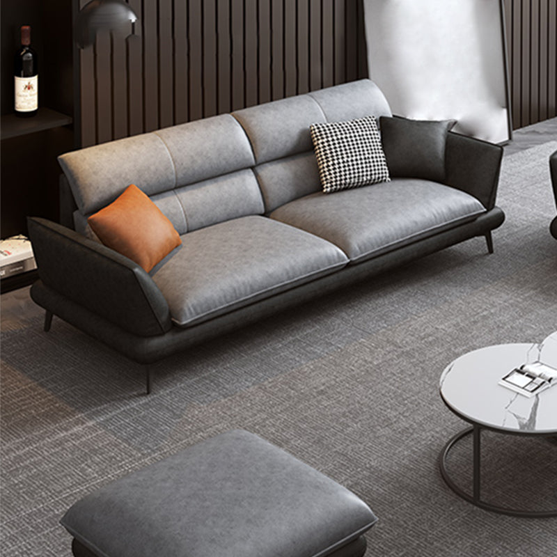 Flared Arm Sofa & Chaise Modern Faux Leather Sofa in Dark Grey Clearhalo 'furn' 'furn_sectionals' 'Furniture' 'Living Room Furniture' 'Sectionals' 5484695