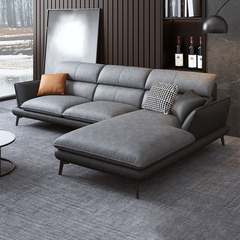 Flared Arm Sofa & Chaise Modern Faux Leather Sofa in Dark Grey Clearhalo 'furn' 'furn_sectionals' 'Furniture' 'Living Room Furniture' 'Sectionals' 5484696
