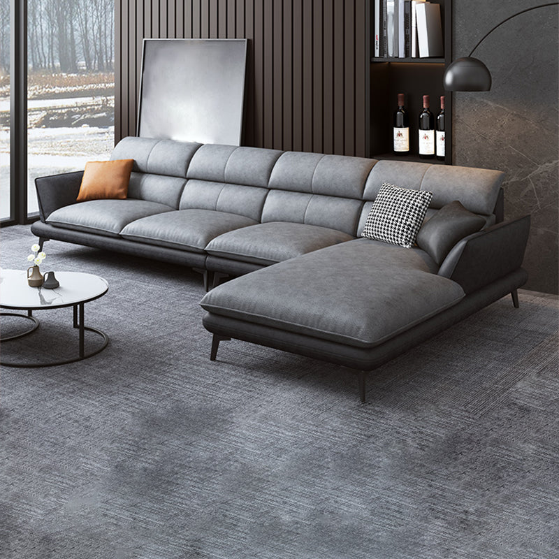 Flared Arm Sofa & Chaise Modern Faux Leather Sofa in Dark Grey Clearhalo 'furn' 'furn_sectionals' 'Furniture' 'Living Room Furniture' 'Sectionals' 5484697