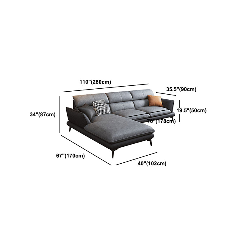 Flared Arm Sofa & Chaise Modern Faux Leather Sofa in Dark Grey Clearhalo 'furn' 'furn_sectionals' 'Furniture' 'Living Room Furniture' 'Sectionals' 5484700