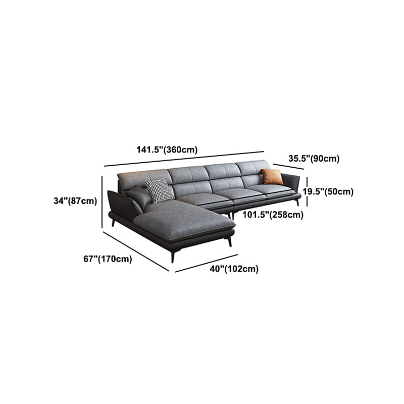 Flared Arm Sofa & Chaise Modern Faux Leather Sofa in Dark Grey Clearhalo 'furn' 'furn_sectionals' 'Furniture' 'Living Room Furniture' 'Sectionals' 5484701