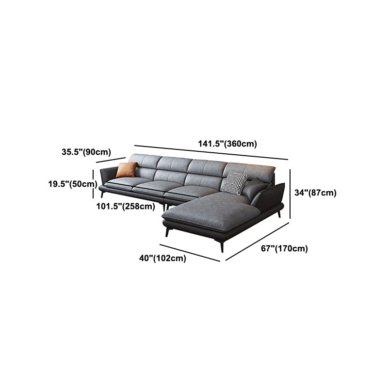 Flared Arm Sofa & Chaise Modern Faux Leather Sofa in Dark Grey Clearhalo 'furn' 'furn_sectionals' 'Furniture' 'Living Room Furniture' 'Sectionals' 5484703