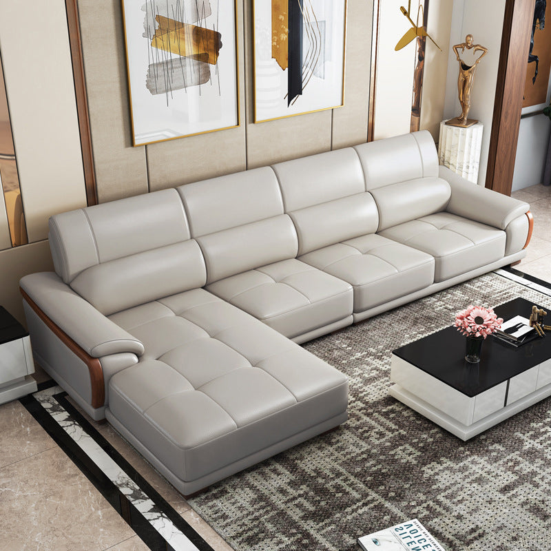 Nordic Style Sofa Bed Leather in Beige/grey/beige Cushioned Back Sofa