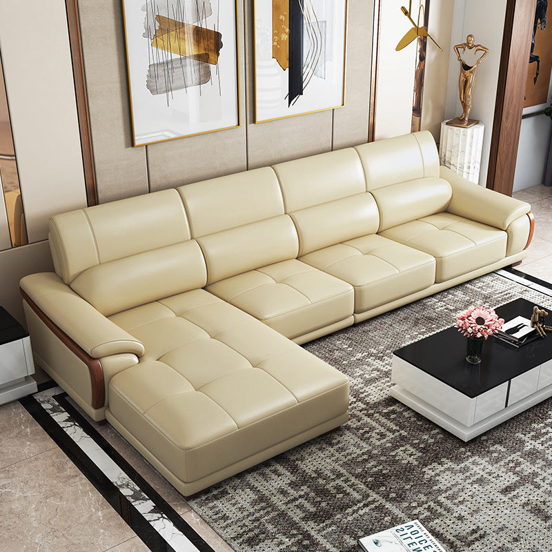 Nordic Style Sofa Bed Leather in Beige/grey/beige Cushioned Back Sofa