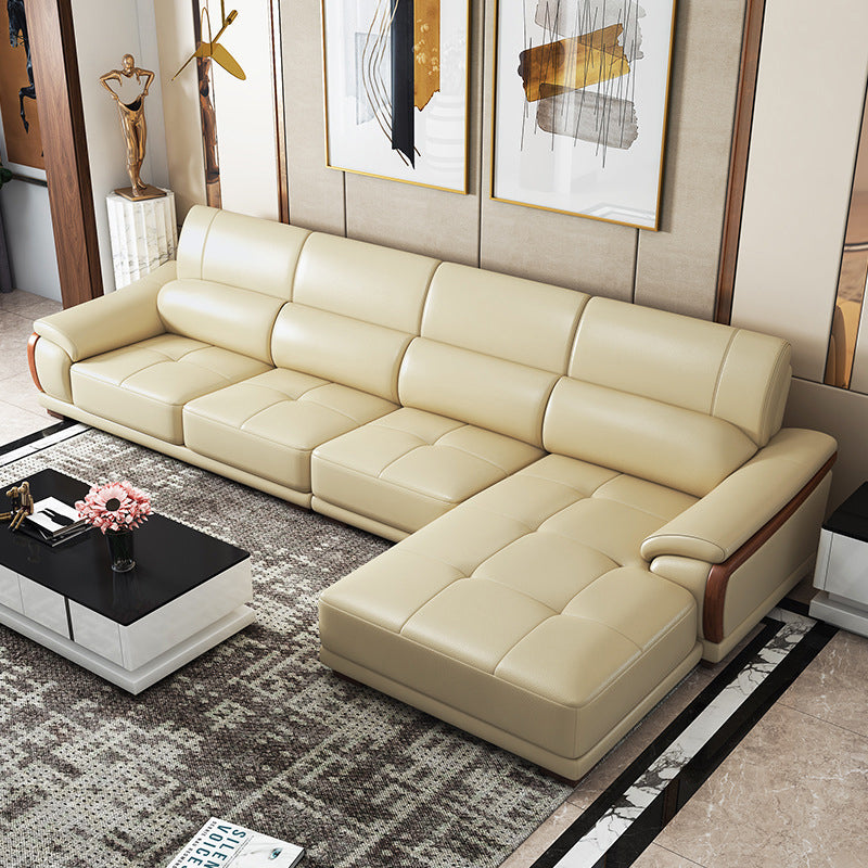 Nordic Style Sofa Bed Leather in Beige/grey/beige Cushioned Back Sofa