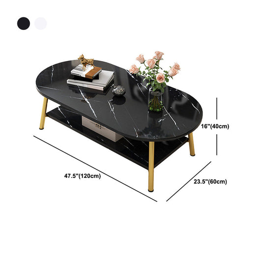 Modern Style Round/oval Wood-paneled 3/4 Leg Base with Storage Rack Coffee Table