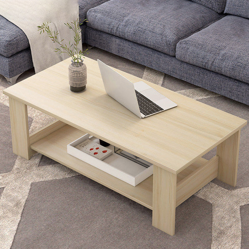 Mesa de centro rectangular moderna con estante de almacenamiento y 4 patas de madera