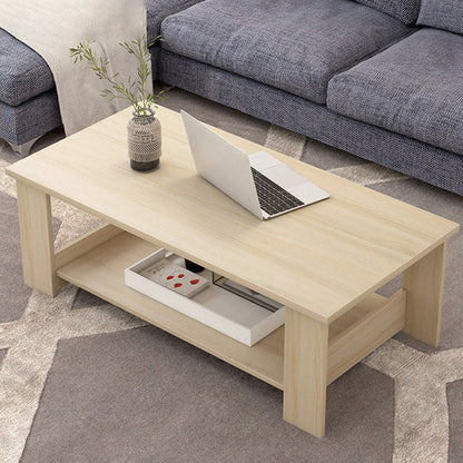 Mesa de centro rectangular moderna con estante de almacenamiento y 4 patas de madera
