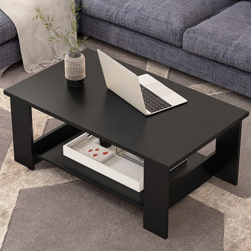 Mesa de centro rectangular moderna con estante de almacenamiento y 4 patas de madera