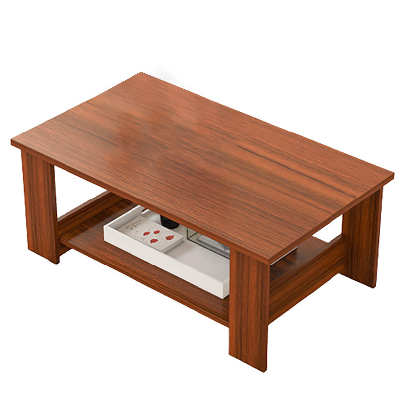 Mesa de centro rectangular moderna con estante de almacenamiento y 4 patas de madera