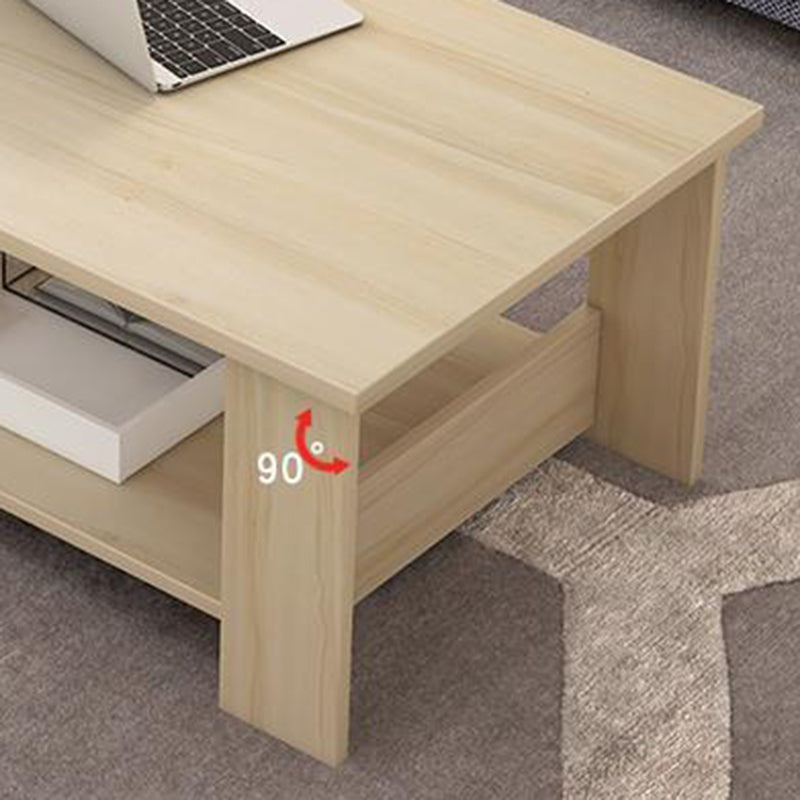 Mesa de centro rectangular moderna con estante de almacenamiento y 4 patas de madera