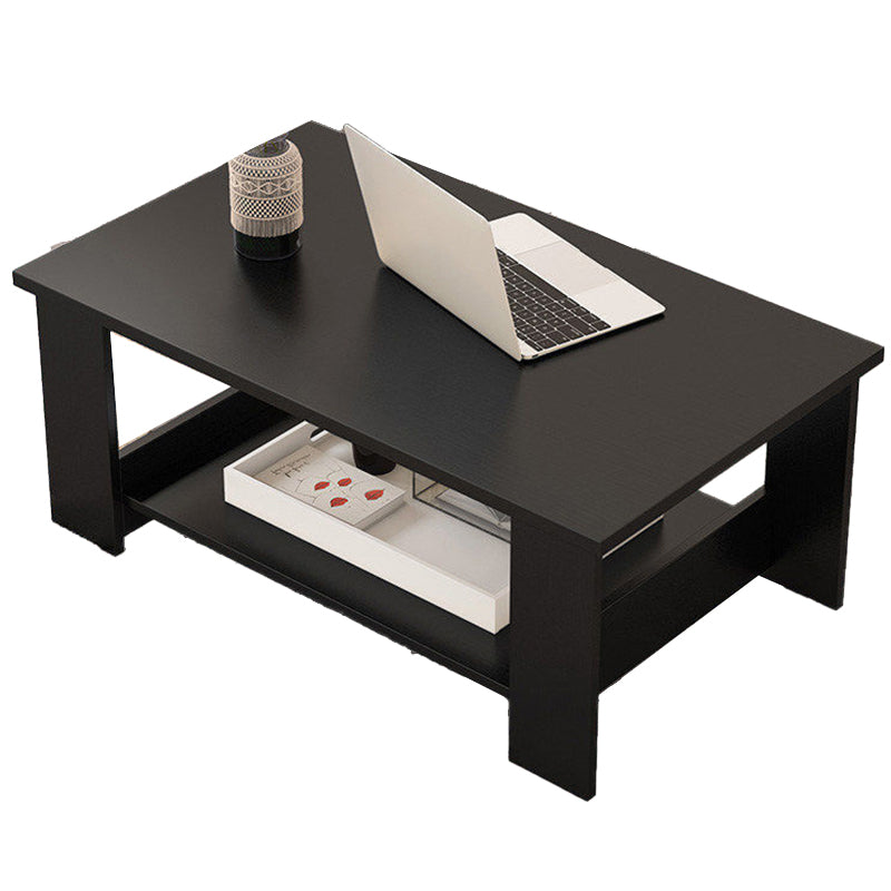 Mesa de centro rectangular moderna con estante de almacenamiento y 4 patas de madera