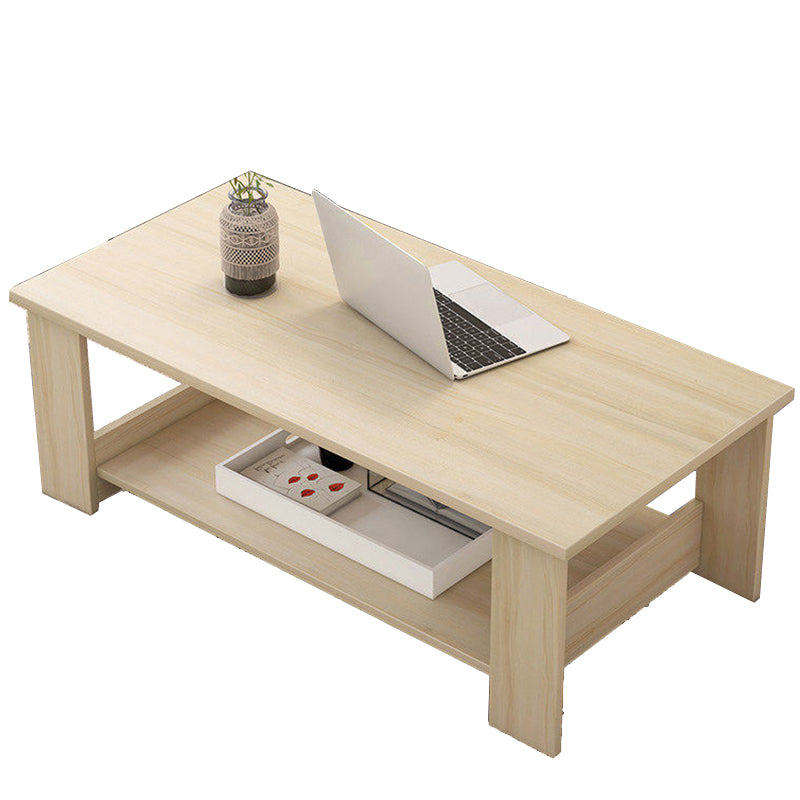 Mesa de centro rectangular moderna con estante de almacenamiento y 4 patas de madera