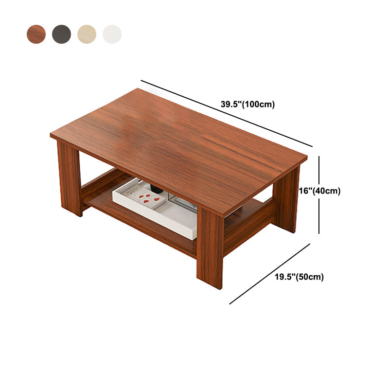 Mesa de centro rectangular moderna con estante de almacenamiento y 4 patas de madera
