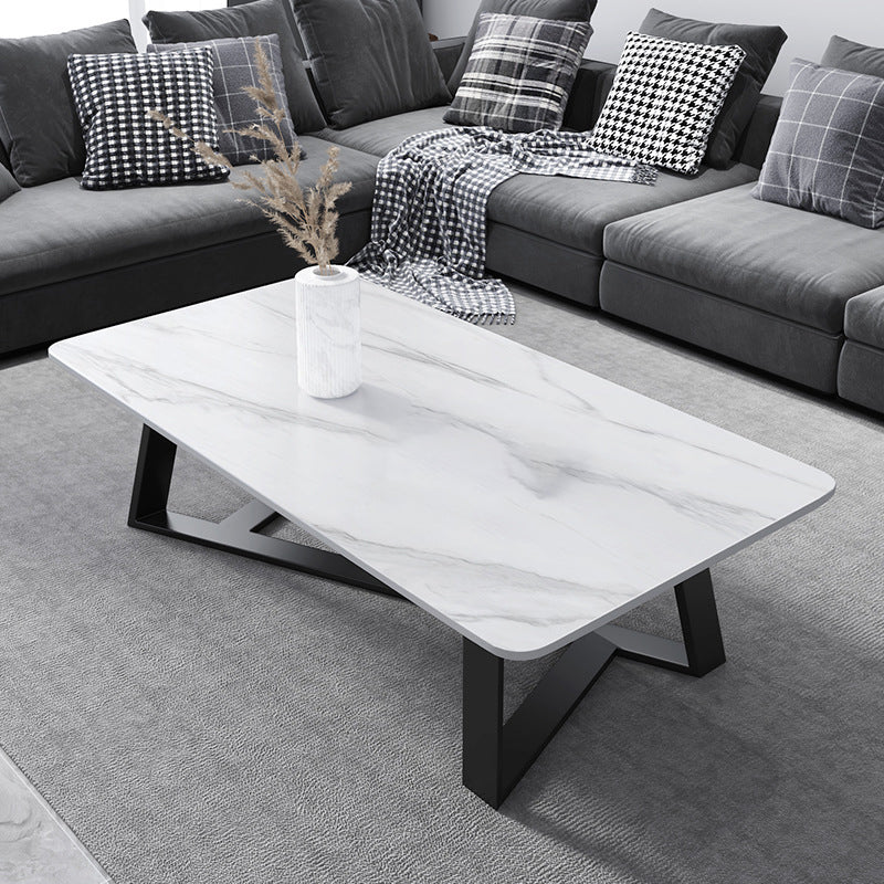 Rectangular Slate with Metal Cross Base Glam Style Coffee Table