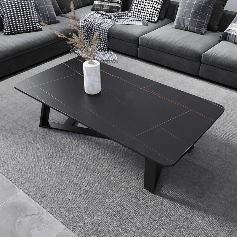 Rectangular Slate with Metal Cross Base Glam Style Coffee Table