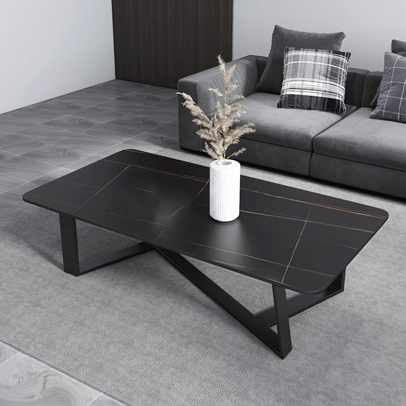 Rectangular Slate with Metal Cross Base Glam Style Coffee Table