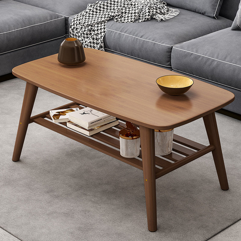 Base rectangulaire à 4 pieds en bois massif de style nordique, avec support de rangement, table basse
