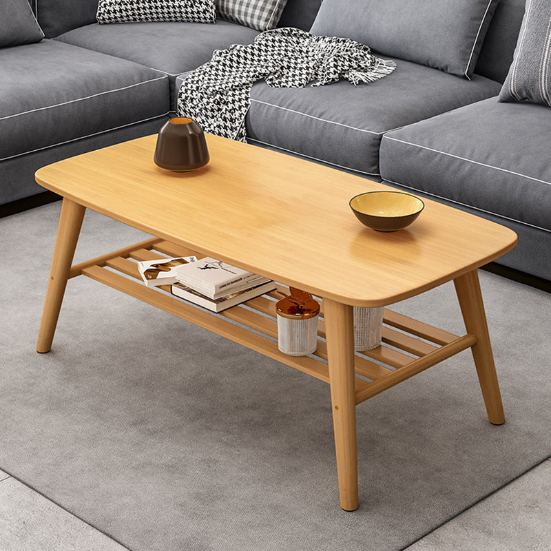 Base rectangulaire à 4 pieds en bois massif de style nordique, avec support de rangement, table basse