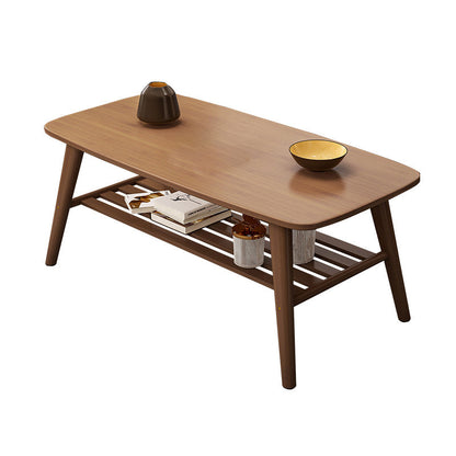 Base rectangulaire à 4 pieds en bois massif de style nordique, avec support de rangement, table basse