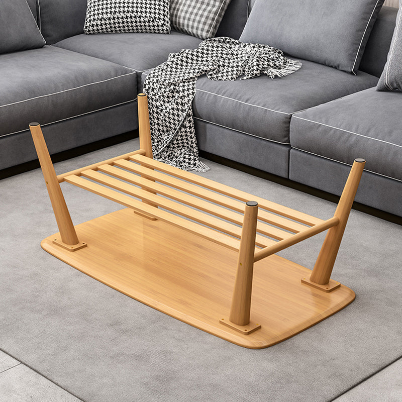 Base rectangulaire à 4 pieds en bois massif de style nordique, avec support de rangement, table basse
