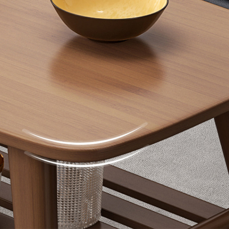 Base rectangulaire à 4 pieds en bois massif de style nordique, avec support de rangement, table basse