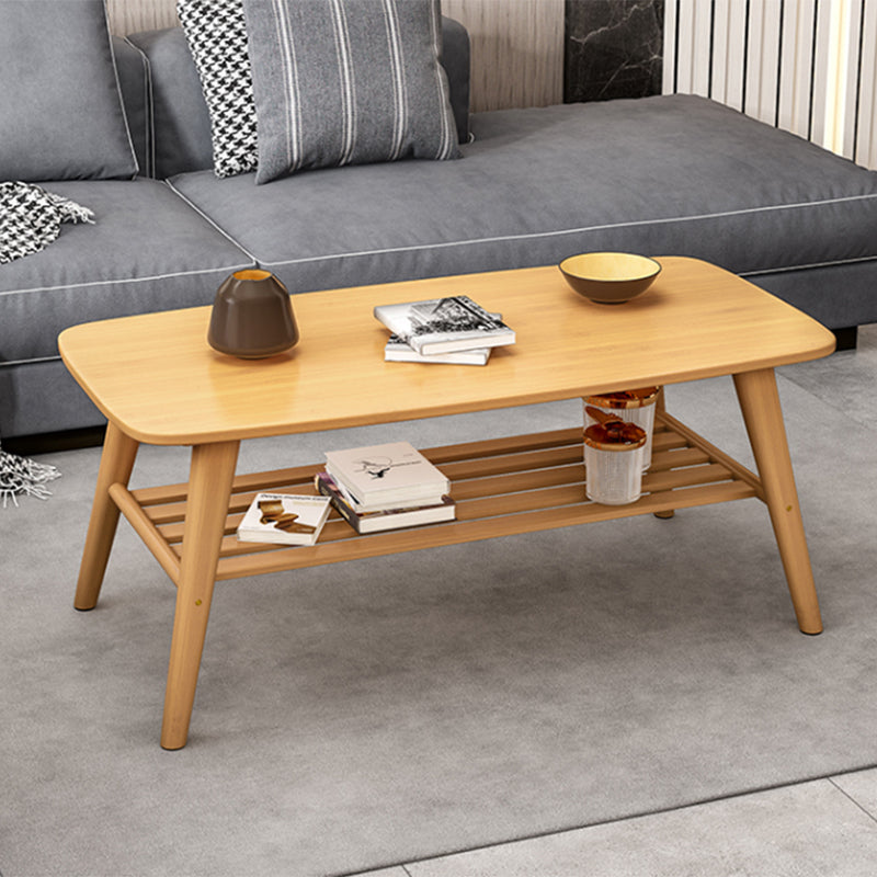 Base rectangulaire à 4 pieds en bois massif de style nordique, avec support de rangement, table basse