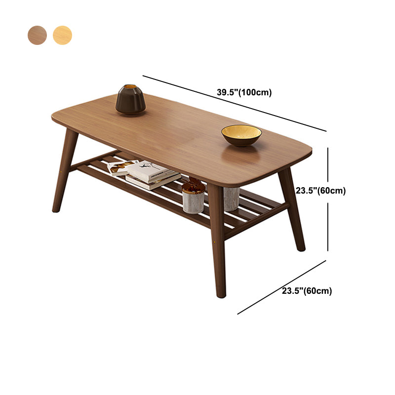 Base rectangulaire à 4 pieds en bois massif de style nordique, avec support de rangement, table basse
