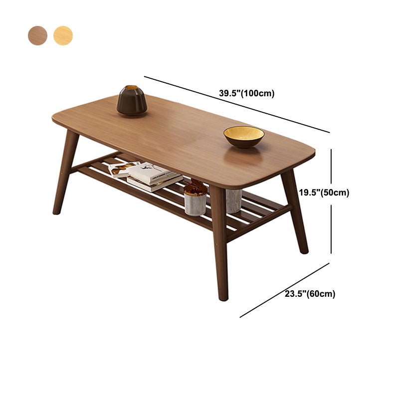 Base rectangulaire à 4 pieds en bois massif de style nordique, avec support de rangement, table basse