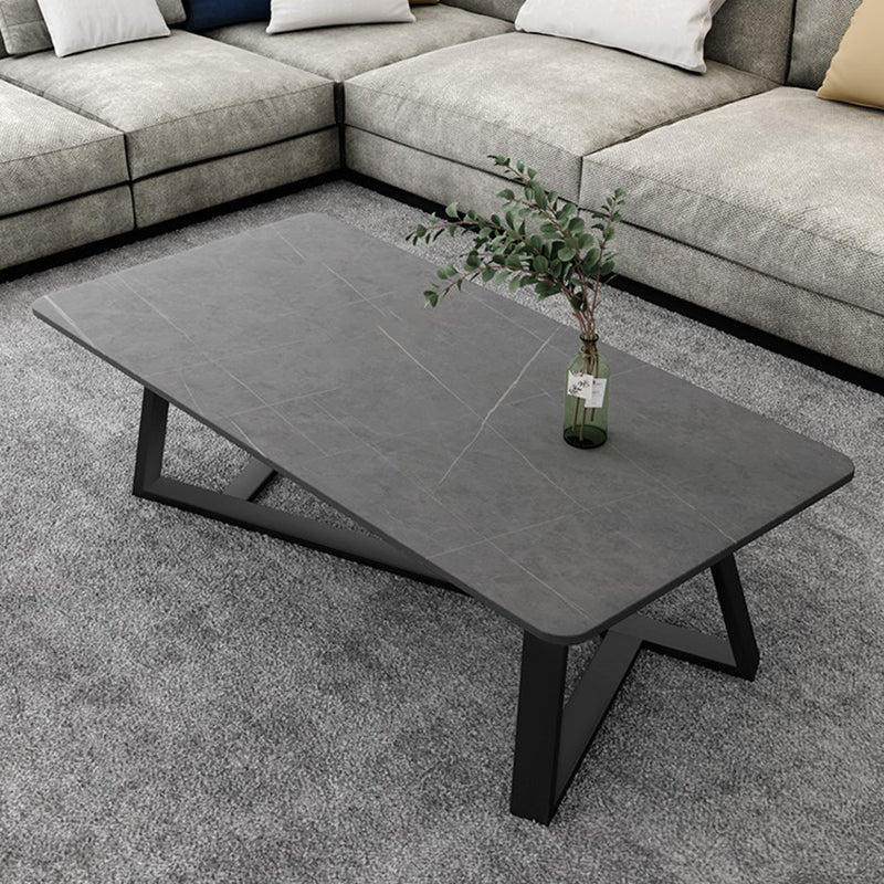 Glam Stone Coffee Table with Black Steel Base and Rectangle Top Gray Clearhalo 'Coffee & Accent Tables' 'Coffee Tables' 'coffee_tables' 'furn' 'furn_coffee_tables' 'Furniture' 'Living Room Furniture' 5485033