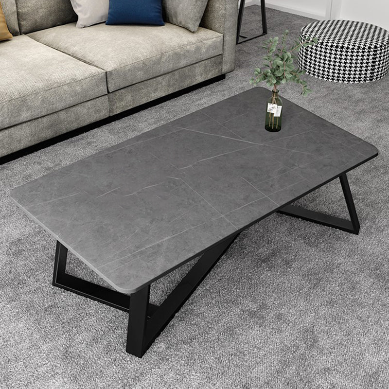 Glam Stone Coffee Table with Black Steel Base and Rectangle Top 47"L x 28"W x 18"H Gray Clearhalo 'Coffee & Accent Tables' 'Coffee Tables' 'coffee_tables' 'furn' 'furn_coffee_tables' 'Furniture' 'Living Room Furniture' 5485036