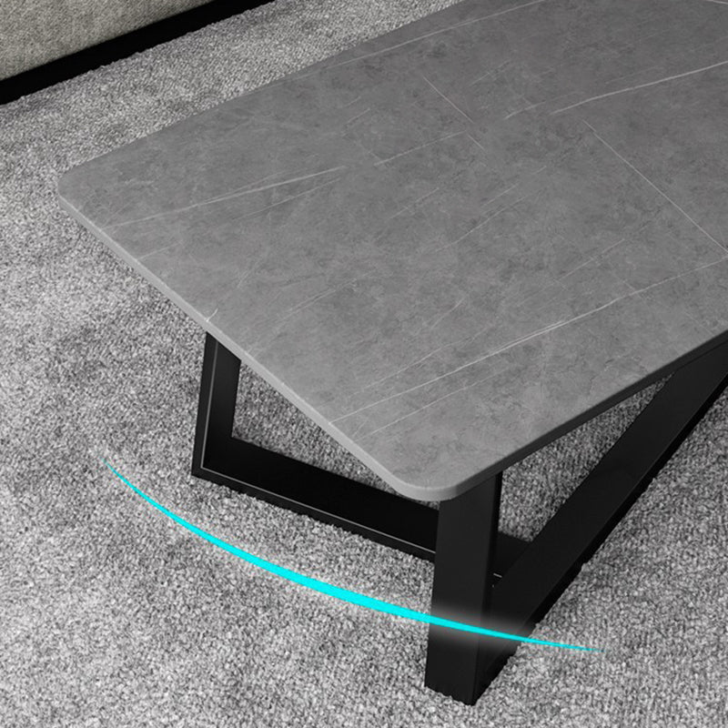 Glam Stone Coffee Table with Black Steel Base and Rectangle Top Clearhalo 'Coffee & Accent Tables' 'Coffee Tables' 'coffee_tables' 'furn' 'furn_coffee_tables' 'Furniture' 'Living Room Furniture' 5485038