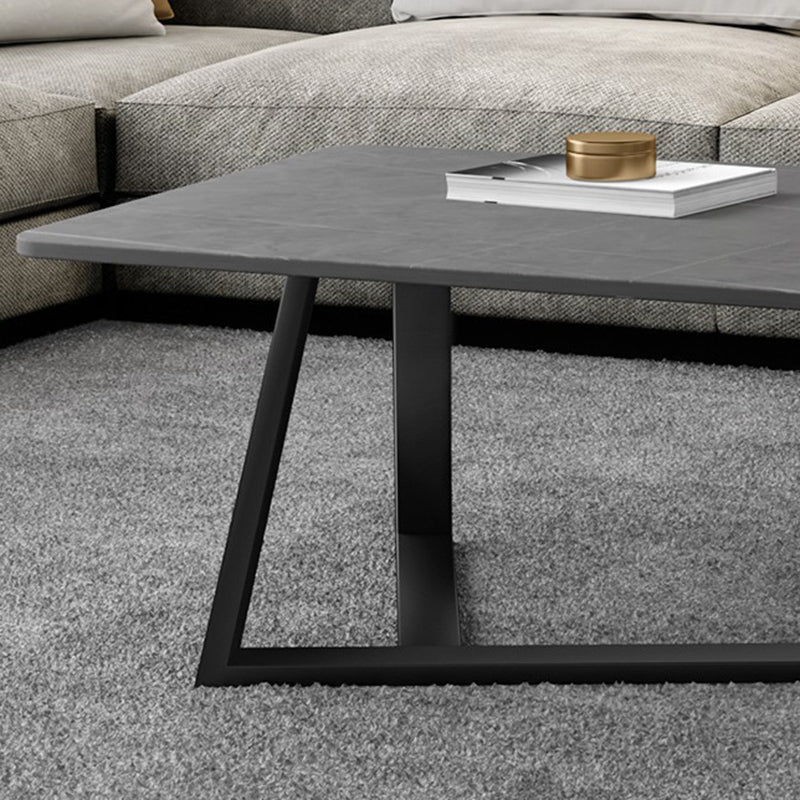 Glam Stone Coffee Table with Black Steel Base and Rectangle Top Clearhalo 'Coffee & Accent Tables' 'Coffee Tables' 'coffee_tables' 'furn' 'furn_coffee_tables' 'Furniture' 'Living Room Furniture' 5485039