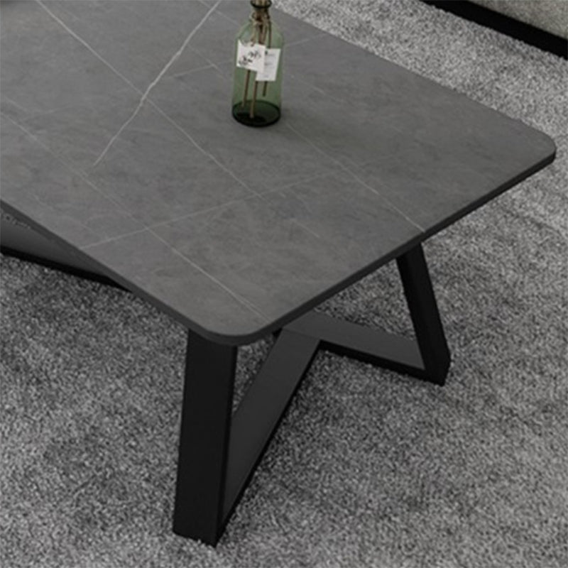 Glam Stone Coffee Table with Black Steel Base and Rectangle Top Clearhalo 'Coffee & Accent Tables' 'Coffee Tables' 'coffee_tables' 'furn' 'furn_coffee_tables' 'Furniture' 'Living Room Furniture' 5485040