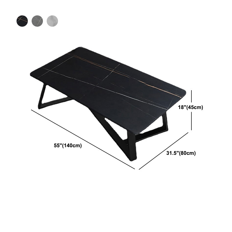 Glam Stone Coffee Table with Black Steel Base and Rectangle Top Clearhalo 'Coffee & Accent Tables' 'Coffee Tables' 'coffee_tables' 'furn' 'furn_coffee_tables' 'Furniture' 'Living Room Furniture' 5485052