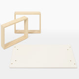 Moderner hölzerner Couchtisch mit hellem Holzschlittenbasis und Rechteckoberteil