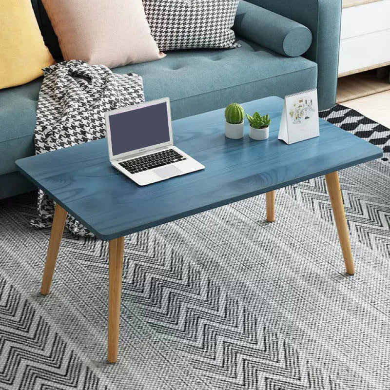 Contemporary Wooden Coffee Table with 4 Natural Legs and Rectangle Top Blue Clearhalo 'Coffee & Accent Tables' 'Coffee Tables' 'coffee_tables' 'furn' 'furn_coffee_tables' 'Furniture' 'Living Room Furniture' 5485095