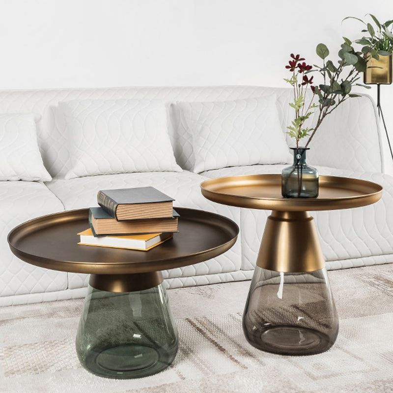 Mid-century Modern Style Round Metal Table with Glass Monopod Base Coffee Table Clearhalo 'Coffee & Accent Tables' 'Coffee Tables' 'coffee_tables' 'furn' 'furn_coffee_tables' 'Furniture' 'Living Room Furniture' 5485105