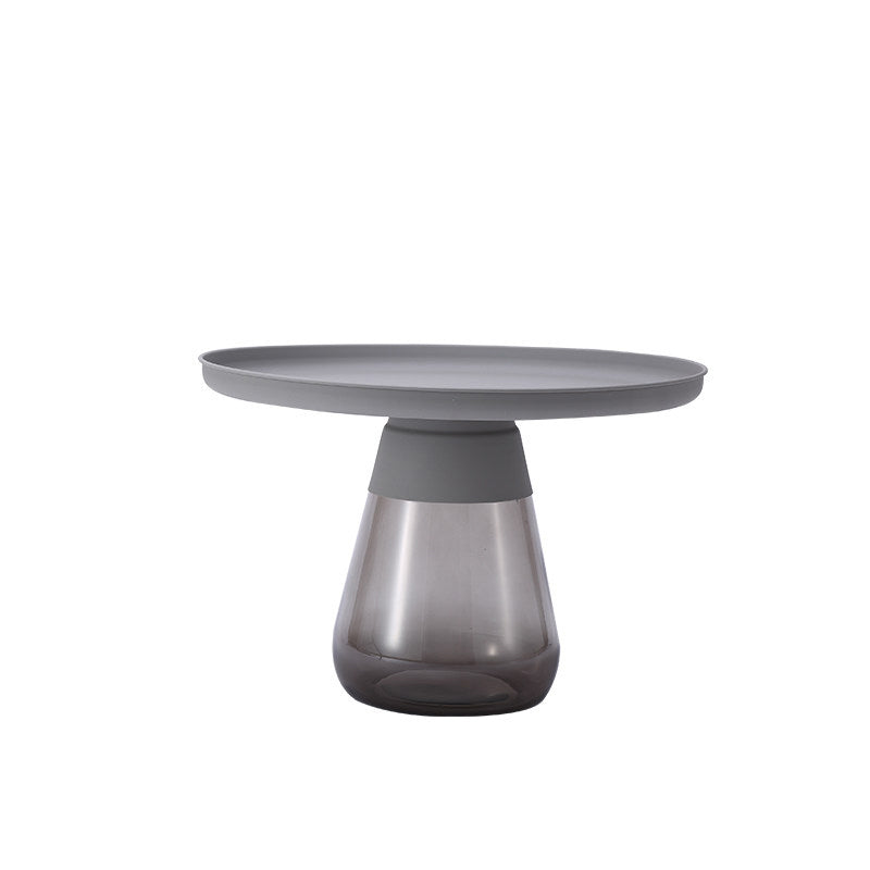 Mid-century Modern Style Round Metal Table with Glass Monopod Base Coffee Table 27.5"L x 27.5"W x 16.5"H Grey Clearhalo 'Coffee & Accent Tables' 'Coffee Tables' 'coffee_tables' 'furn' 'furn_coffee_tables' 'Furniture' 'Living Room Furniture' 5485106