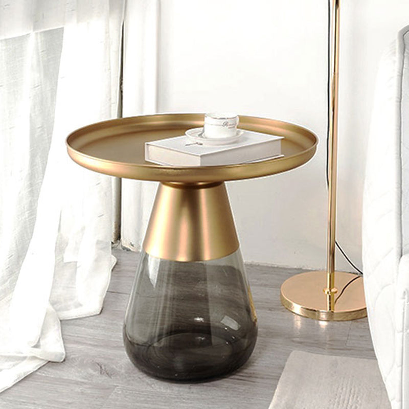 Mid-century Modern Style Round Metal Table with Glass Monopod Base Coffee Table Clearhalo 'Coffee & Accent Tables' 'Coffee Tables' 'coffee_tables' 'furn' 'furn_coffee_tables' 'Furniture' 'Living Room Furniture' 5485109