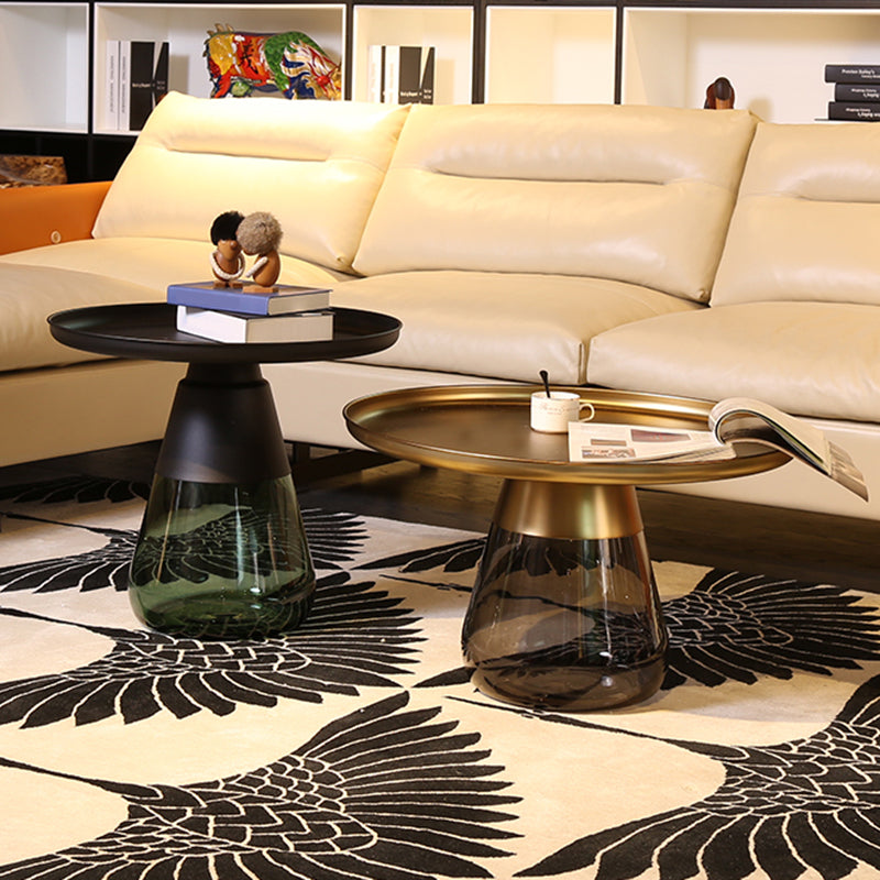 Mid-century Modern Style Round Metal Table with Glass Monopod Base Coffee Table Clearhalo 'Coffee & Accent Tables' 'Coffee Tables' 'coffee_tables' 'furn' 'furn_coffee_tables' 'Furniture' 'Living Room Furniture' 5485111