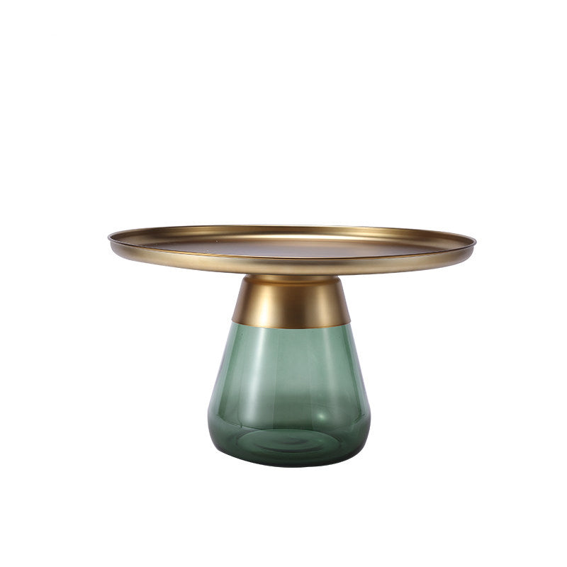 Mid-century Modern Style Round Metal Table with Glass Monopod Base Coffee Table 27.5"L x 27.5"W x 16.5"H Green Gold Clearhalo 'Coffee & Accent Tables' 'Coffee Tables' 'coffee_tables' 'furn' 'furn_coffee_tables' 'Furniture' 'Living Room Furniture' 5485113