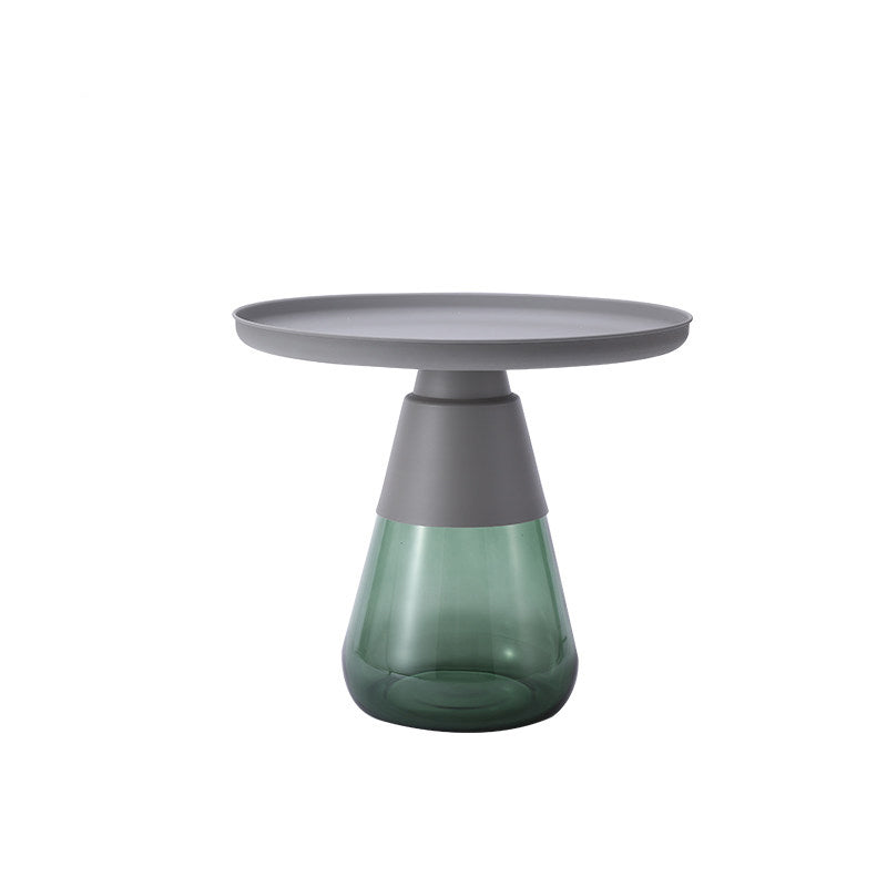 Mid-century Modern Style Round Metal Table with Glass Monopod Base Coffee Table 23.6"L x 23.6"W x 20.5"H Grey Green Clearhalo 'Coffee & Accent Tables' 'Coffee Tables' 'coffee_tables' 'furn' 'furn_coffee_tables' 'Furniture' 'Living Room Furniture' 5485120