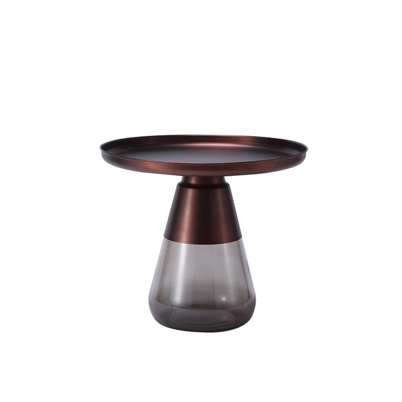 Mid-century Modern Style Round Metal Table with Glass Monopod Base Coffee Table 23.6"L x 23.6"W x 20.5"H Red-Gray Clearhalo 'Coffee & Accent Tables' 'Coffee Tables' 'coffee_tables' 'furn' 'furn_coffee_tables' 'Furniture' 'Living Room Furniture' 5485131