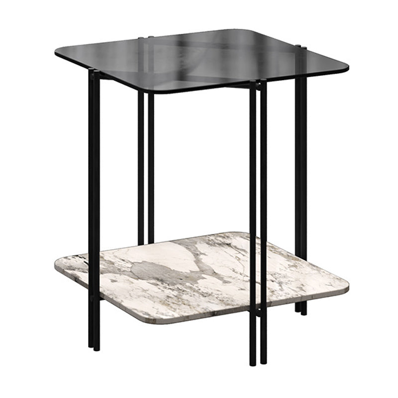 モダンスクエアガラス側の表23.62 "背の4脚の棚が含まれているエンドテーブル