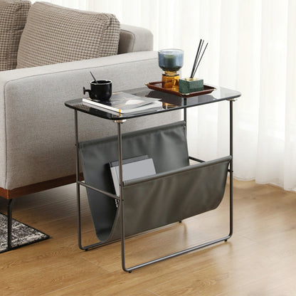 Tabella superiore in vetro rettangolare 26.38 "W x 14.96" D x 23.23 "TABELLO DI FINE H con scaffale