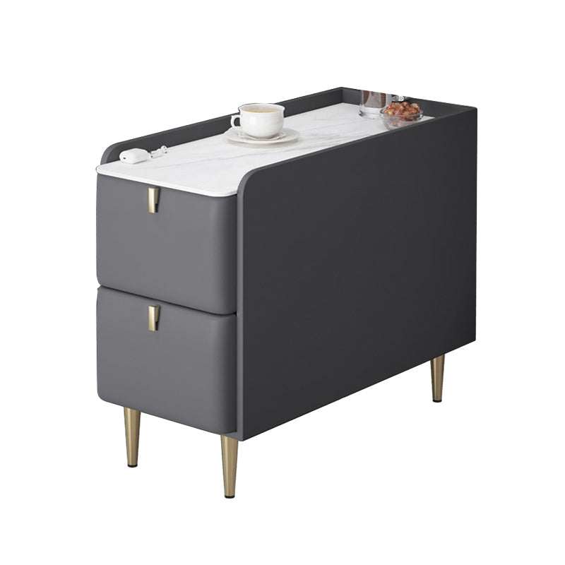 Modernistic Rectangular Slate Side Table 4 Legs End Table with Drawers