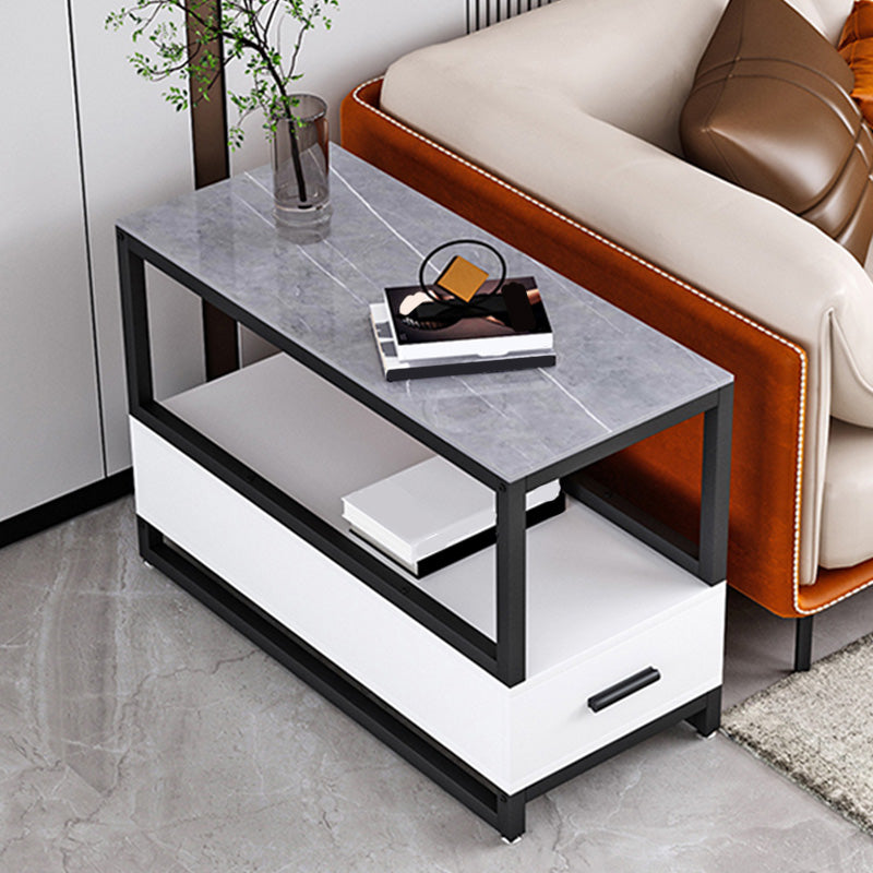 1ドロワー1シェルフエンドテーブルモダン21.65 "背の高い石のサイドテーブル