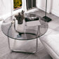 Modern Glass Round Side Table 27.5"/31.5" Wide Metal Sled End Table