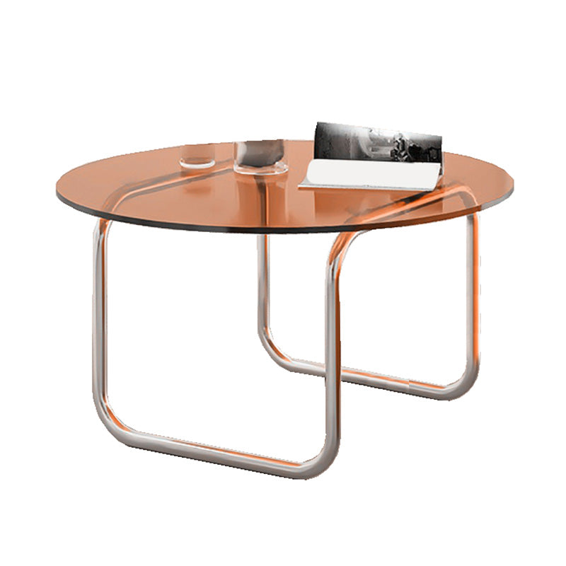 Modern Glass Round Side Table 27.5"/31.5" Wide Metal Sled End Table